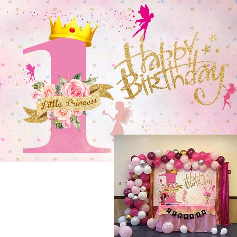 LFEEY 5x3ft 1st Birthday Backdrops for Photography Girl Sweet Pink Little Princess First Birthday Photography Backdrops Kids Baby Happy Birthday Party Cake Smash Banner Background Photo Booth Props - Image 1